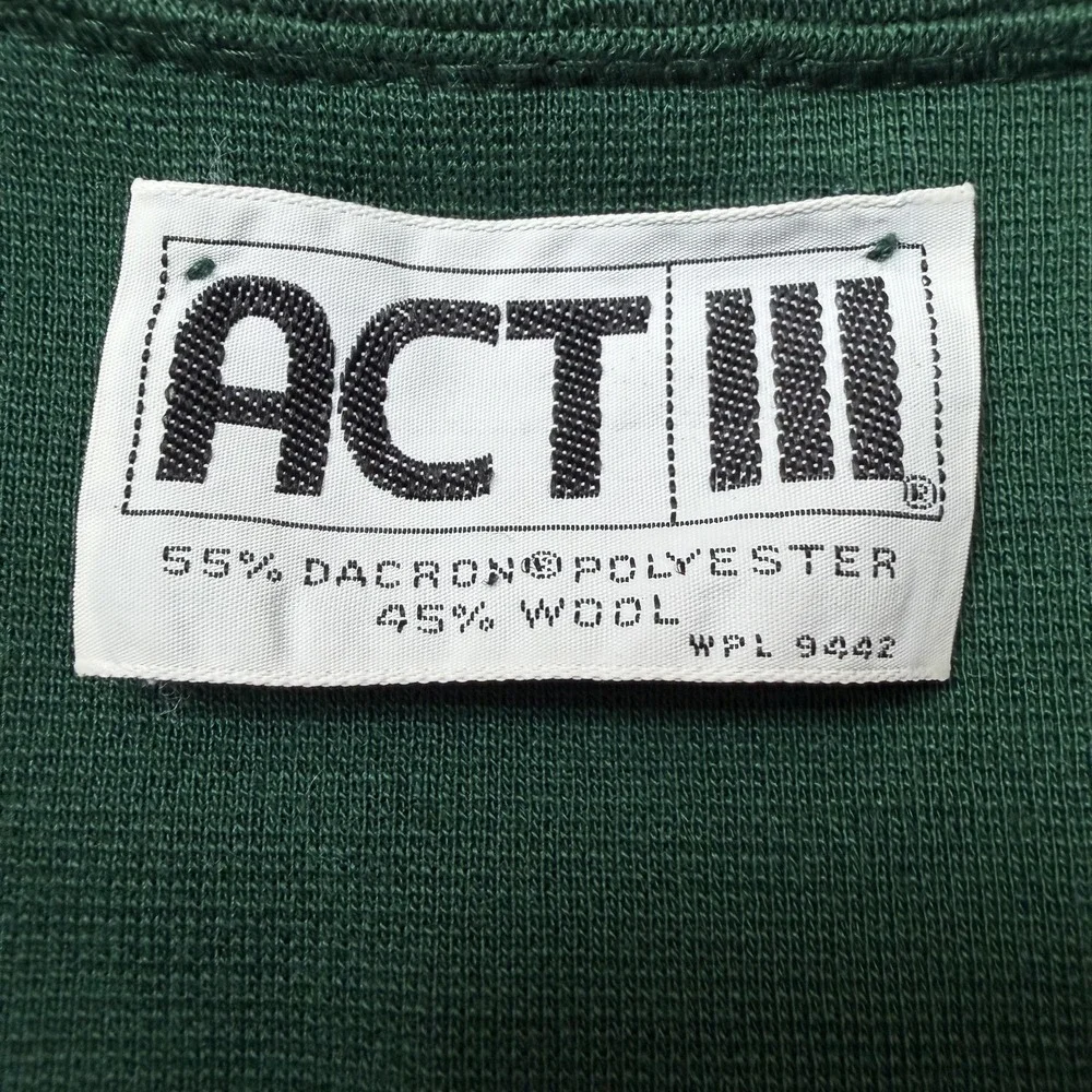 Vintage ACT III Vest Womens Medium Green Knit Button Front Pockets Longline